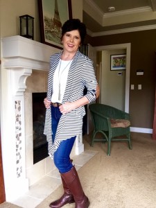 Navy striped cardigan with elbow patches @ Sewfrench